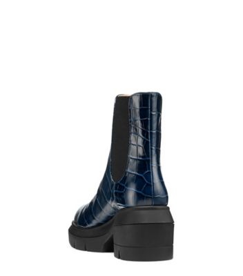 Stuart Weitzman,Norah Chelsea Bootie,Bootie,Croc embossed leather,Indigo,Back View