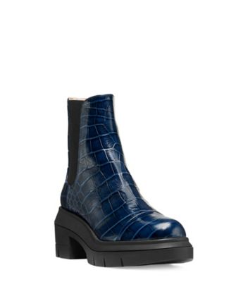 Stuart Weitzman,Norah Chelsea Bootie,Bootie,Croc embossed leather,Indigo,Side View