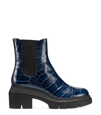 Stuart Weitzman,Norah Chelsea Bootie,Bootie,Croc embossed leather,Indigo,Front View