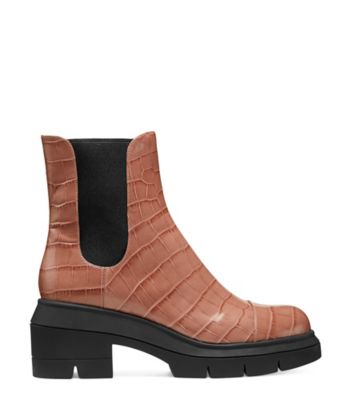 Stuart Weitzman,Bottine Norah Chelsea,Bootie,Cuir embossé en crocodile,Beige,Front View