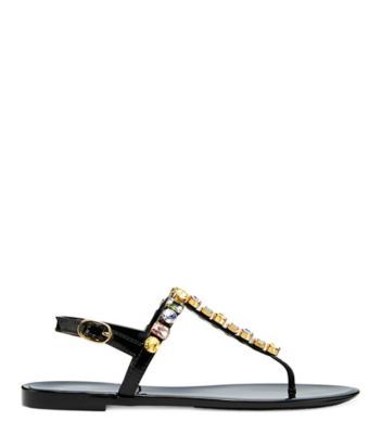 Stuart Weitzman,Sandale à gemmes Jelly,Sandal,Caoutchouc brillant,Noir,Front View