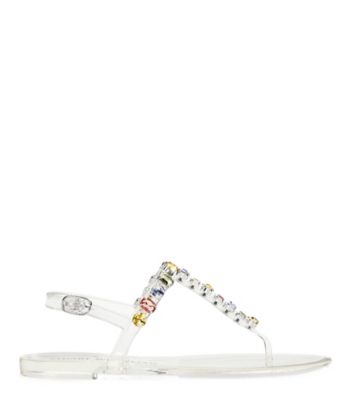 Stuart Weitzman,Sandale à gemmes Jelly,Sandal,Caoutchouc brillant,Transparent,Front View