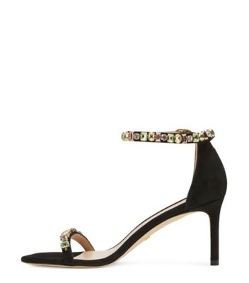 Stuart Weitzman,Sandale à sangle avec joyaux carrés Nunakedstraight,Sandal,Suède,Noir