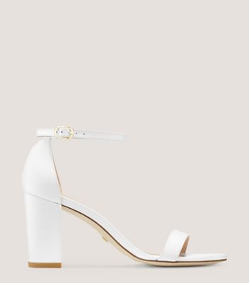 Stuart Weitzman,NEARLYNUDE,Sandal,Smooth Leather,White,Front View