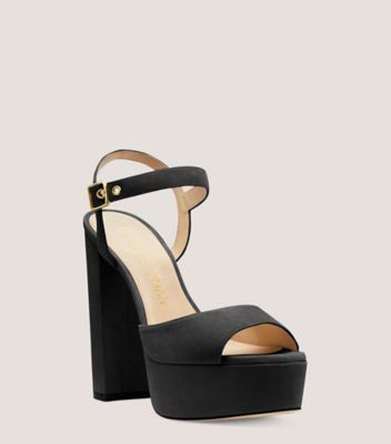 Stuart Weitzman,RYDER 95 PLATFORM SANDAL,Leather,Suede,Sandals,Traction,Party,Black,Side View