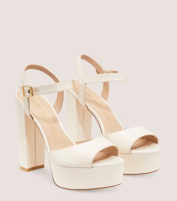 Stuart Weitzman,RYDER 95 PLATFORM SANDAL,Leather,Sandals,Traction,Party,Cream,Angle View