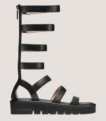 Stuart Weitzman,Gala Lift Tall Sandal,Sandal,Leather,Black,Front View