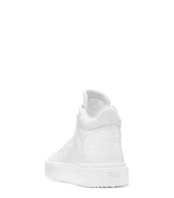 Stuart Weitzman,ESPADRILLE HAUTE RYAN,Sneaker,Cuir embossé en crocodile,Réception De Mariage,Voyage De Noces,Blanc