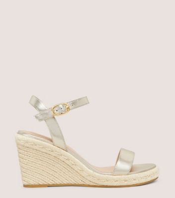 Stuart Weitzman,TEDDI WEDGE,Sandal,Metallic leather,Platino gold,Front View