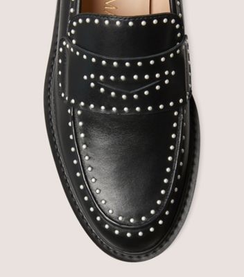 Stuart Weitzman,Flâneur avec mini perles Parker Lift,Loafer,Cuir,Noir,top down View