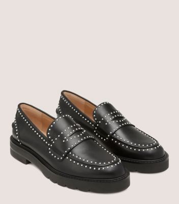 Stuart Weitzman,Parker Lift Mini Pearl Loafer,Loafer,Leather,Black,Angle View