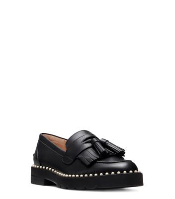 Stuart Weitzman,Mila Lift Pearl Loafer,Loafer,Leather,Black,Side View