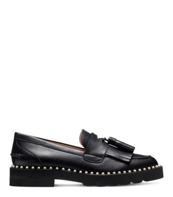 Stuart Weitzman,Mila Lift Pearl Loafer,Loafer,Leather,Black,Front View