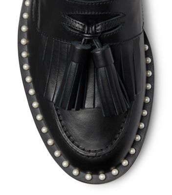 Stuart Weitzman,Mila Lift Pearl Loafer,Loafer,Leather,Black,top down View