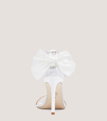 Stuart Weitzman,NUDISTSONG MESH BOW,Sandal,Satin,Rehearsal Dinner,White & Cream,Back View