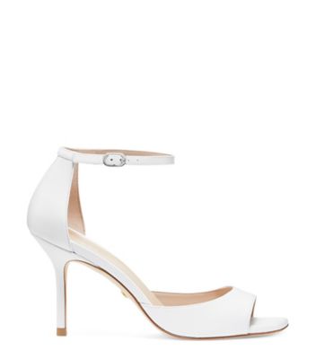 Stuart Weitzman,Allison 85 Strap Sandal,Sandal,Smooth Leather,Rehearsal Dinner,White,Front View