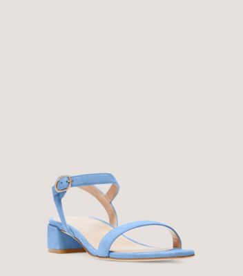 Stuart Weitzman,DANCER 35 BLOCK SANDAL,Suede,Leather,Sandals,Straw,Day Party,Blue
