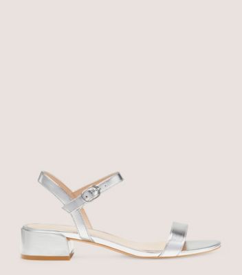 Stuart Weitzman,Sandale à talon bloc Dancer 35,Sandal,Cuir métallique,Argent