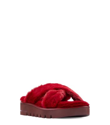 Stuart Weitzman,MULE ROZA LIFT CHILL,Slide,Fausse fourrure,Rouge chili