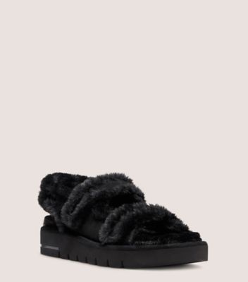 Stuart Weitzman,Zoe Lift Chill Sandal,Sandal,Suede & faux fur,Black,Side View