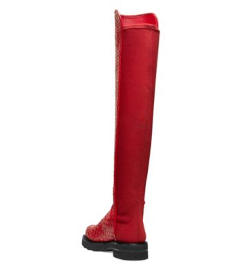 Stuart Weitzman,BOTTE TISSÉE 5050 LIFT,Boot,Cuir tissé,Rouge chili,Back View