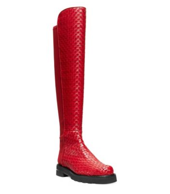 Stuart Weitzman,BOTTE TISSÉE 5050 LIFT,Boot,Cuir tissé,Rouge chili,Side View