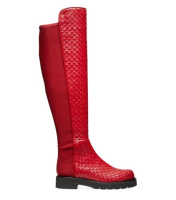 Stuart Weitzman,BOTTE TISSÉE 5050 LIFT,Boot,Cuir tissé,Rouge chili,Front View