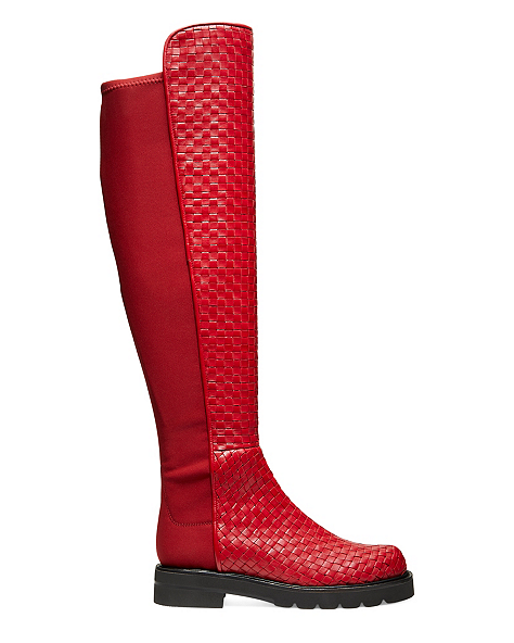 Stuart Weitzman,Boot,Woven leather,Chile Red,Front View