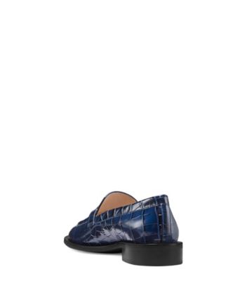 Stuart Weitzman,Palmer Sleek Loafer,Loafer,Croc embossed leather,Indigo,Back View