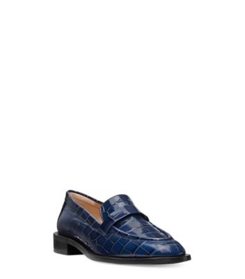 Stuart Weitzman,Palmer Sleek Loafer,Loafer,Croc embossed leather,Indigo,Side View