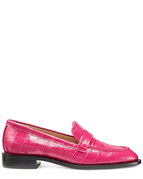 Stuart Weitzman,Palmer Sleek Loafer,Loafer,Croc embossed leather,Orchid,Front View