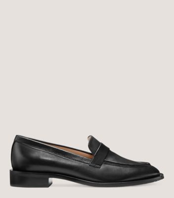 Stuart Weitzman,PALMER SLEEK LOAFER,Loafer,Lacquered Nappa Leather,Black,Front View