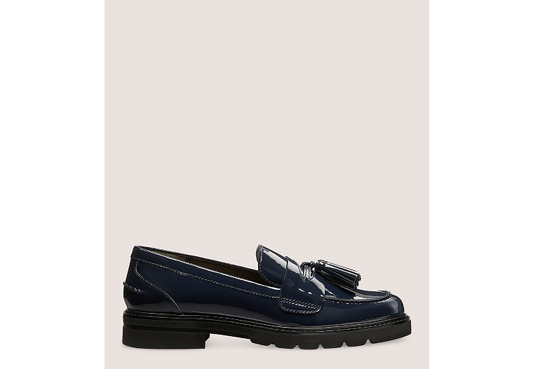 Stuart Weitzman,Adrina Loafer,Loafer,Patent leather,Navy Blue,Front View
