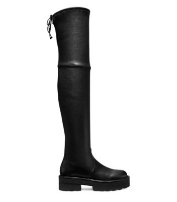 Stuart Weitzman,Lowland Ultralift Platform Boot,Boot,Stretch Nappa Leather,Black,Front View