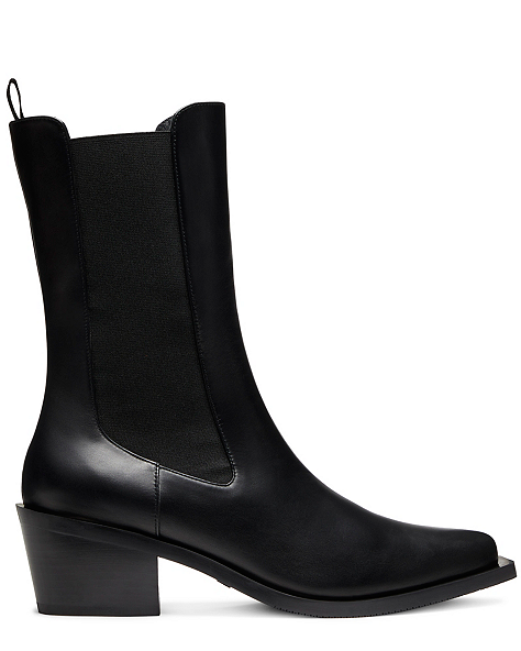 Stuart Weitzman,Miley Western Boot,Boot,Smooth Leather,Black,Front View