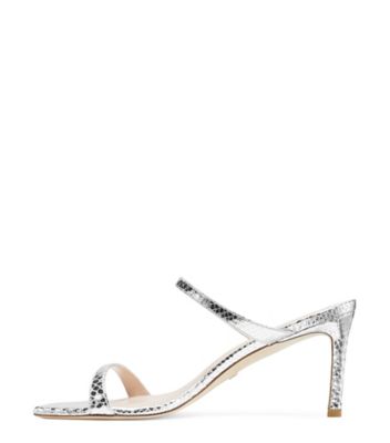 Stuart Weitzman,ALEENA 75,Sandal,Cuir embossé serpent métallique,Argent