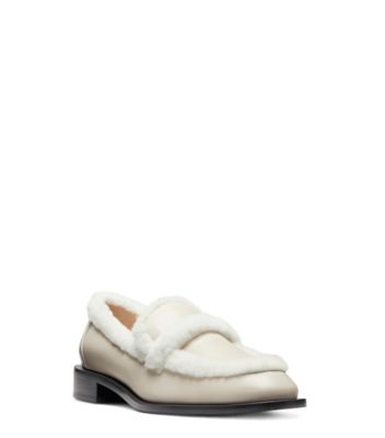 Stuart Weitzman,Palmer Chill Loafer,Loafer,Leather & shearling,Oat,Side View