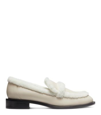 Stuart Weitzman,Palmer Chill Loafer,Loafer,Leather & shearling,Oat,Front View