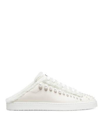 Stuart Weitzman,ESPADRILLE MULE GOLDIE CHILL,Sneaker,Cuir et rason,Blanc et marbre