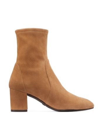 Stuart Weitzman,YULIANA 60,Bootie,Suède extensible,Chameau,Front View