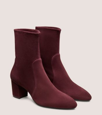 Stuart Weitzman,YULIANA 60,Rubber,Bootie,Traction,Sock,Day Party,Maroon,Angle View - holiday party shoes