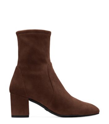 Stuart Weitzman,YULIANA 60,Bootie,Suède extensible,Brun noyer,Front View