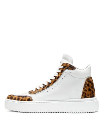 Stuart Weitzman,ESPADRILLE HAUTE RYAN,Sneaker,Cuir et poils de veau,Blanc et cheetah