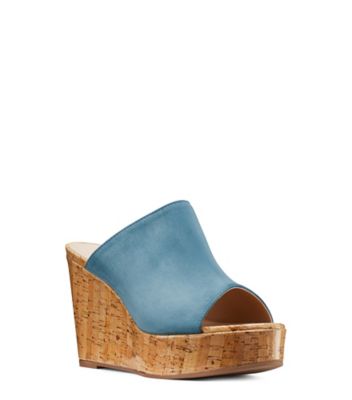 Stuart Weitzman,MARGARITE,Slide,Suède et liège,Bleu pâle céruléen
