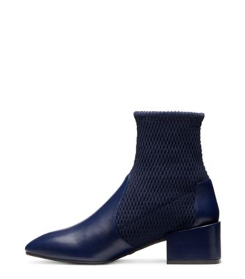 Stuart Weitzman,Accordion,Bootie,Nappa leather & stretch gathered gabardine,Navy Blue