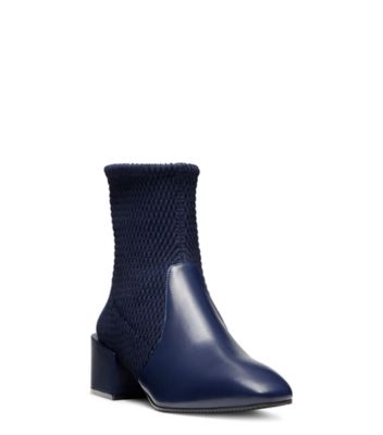 Stuart Weitzman,Accordion,Bootie,Nappa leather & stretch gathered gabardine,Navy Blue,Side View