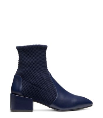 Stuart Weitzman,Accordion,Bootie,Nappa leather & stretch gathered gabardine,Navy Blue,Front View