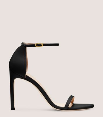 Stuart Weitzman,NUDISTSONG STRAP SANDAL,Leather,Sandals,Traction,Cocktail,Black,Front View