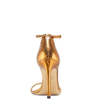 Stuart Weitzman,NUDISTSONG,Sandal,Cuir embossé serpent métallique,Bronze