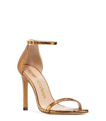 Stuart Weitzman,NUDISTSONG,Sandal,Cuir embossé serpent métallique,Bronze